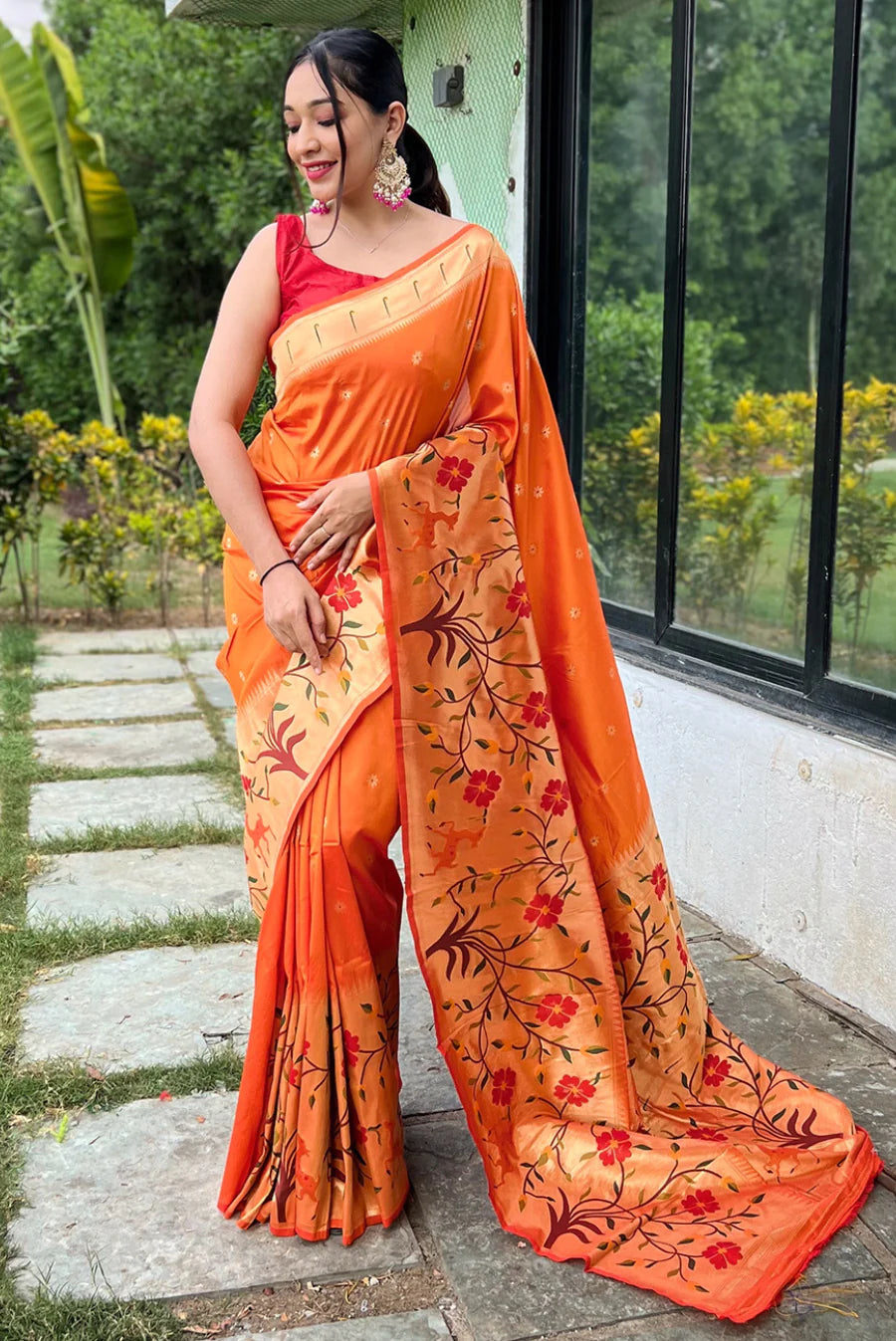 Golden brown organza saree with cotton blouse - set of two by Pomcha Jaipur  | The Secret Label