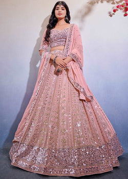 Light Pink Designer Georgette Lehenga Choli with Sequins Work