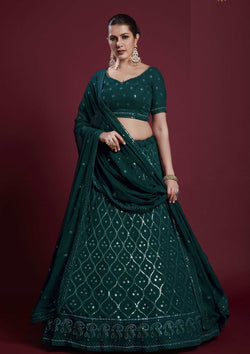 Dark Green Georgette Lehenga Choli with Gota Thread Embroidery