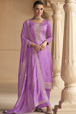 Purple Premium Silk Embroidered Salwar Suit