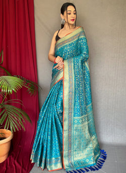 Turquoise Patola Silk Saree with Patola Blouse
