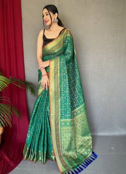 Green Patola Silk Saree with Patola Blouse