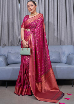 Rani Pink Copper Zari Woven Art Silk Saree