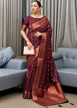 Wine Copper Zari Woven Art Silk Saree
