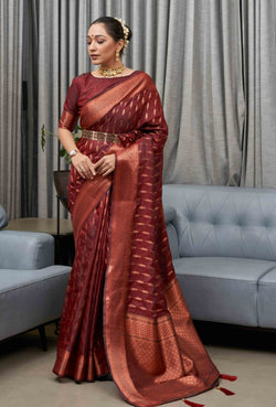Brown Copper Zari Woven Art Silk Saree