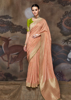 Peach Dola Silk Woven Saree with Butti Work