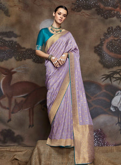Light Purple Dola Silk Woven Saree with Butti Work