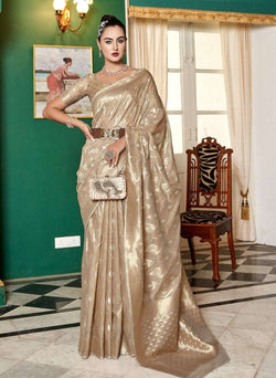 Beige Designer Modal Silk Saree with Matching Blouse