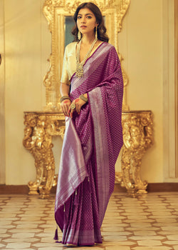 Purple Zari Woven Kanjivaram soft silk saree