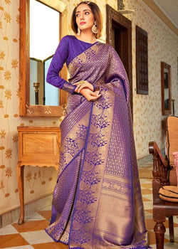 Purple and Golden Blend Kanjivaram soft silk saree
