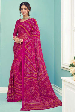Pink Bandhani Print Chiffon Saree with matching Blouse