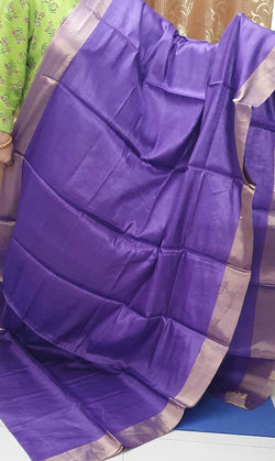 Purple Pure Kosa Silk Handloom Saree with Golden Zari Border and Hand Woven Pallu with Floral Motifs