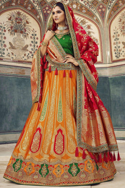 Orange Traditional Woven Designer Silk Lehenga