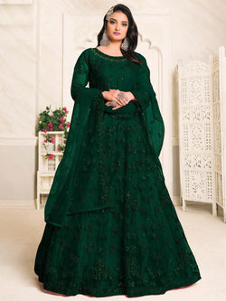 Bottle Green Net Designer Anarkali Suit