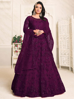 Purple Net Designer Anarkali Suit