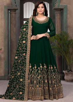 Dark green Abaya Georgette Suit Zari Embroidered Stone Work