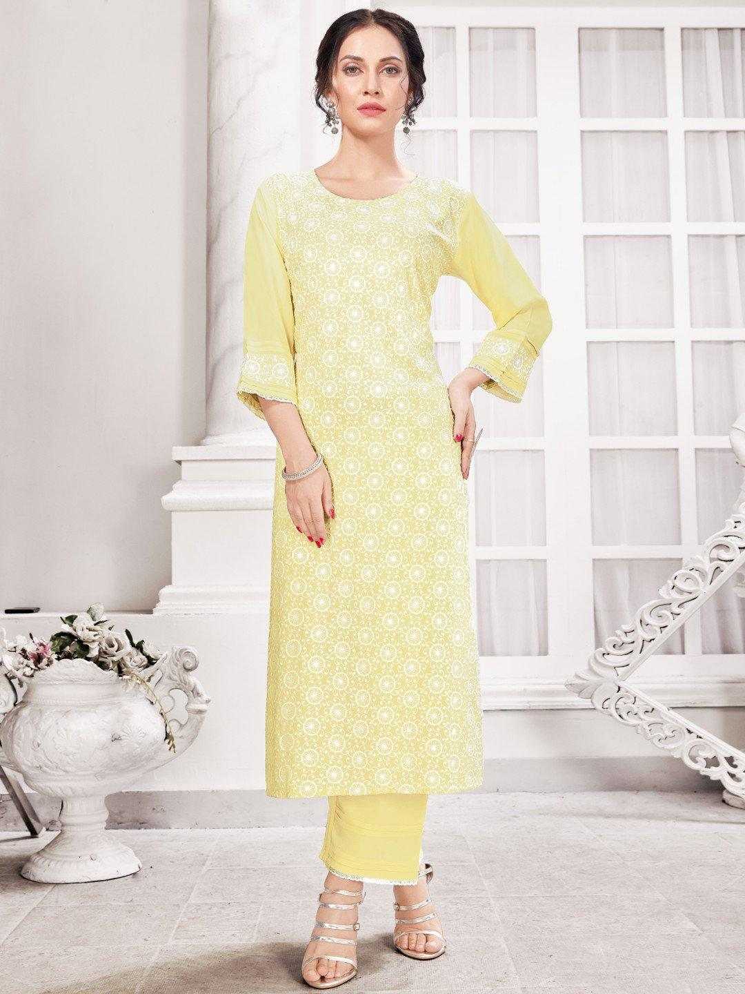 Light Yellow Formal Cotton Washable Embroidered Comfortable Ladies Kurti  Decoration Material: Feather at Best Price in Delhi | Ekta Fashion