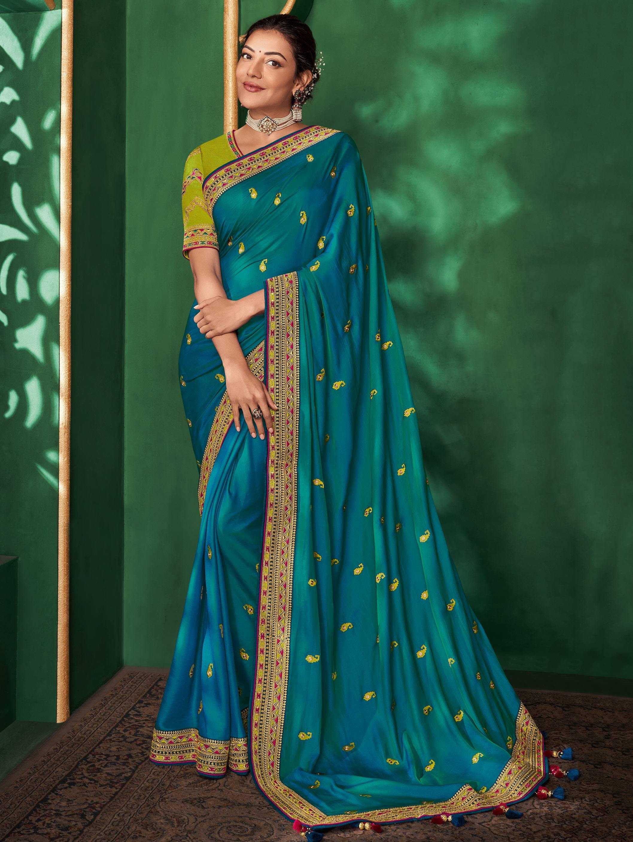 Buy Kajal Aggarwal Green Silk Traditional Saree Online : Italy 