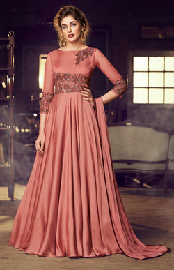 Rose Pink Modal Satin Gown with Dupatta