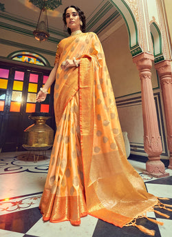 Orange Soft Tussar Silk Woven Classic Saree