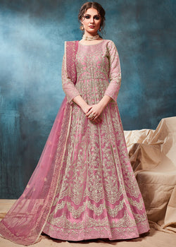 Net Embroidered Anarkali Salwar Suit In Pink